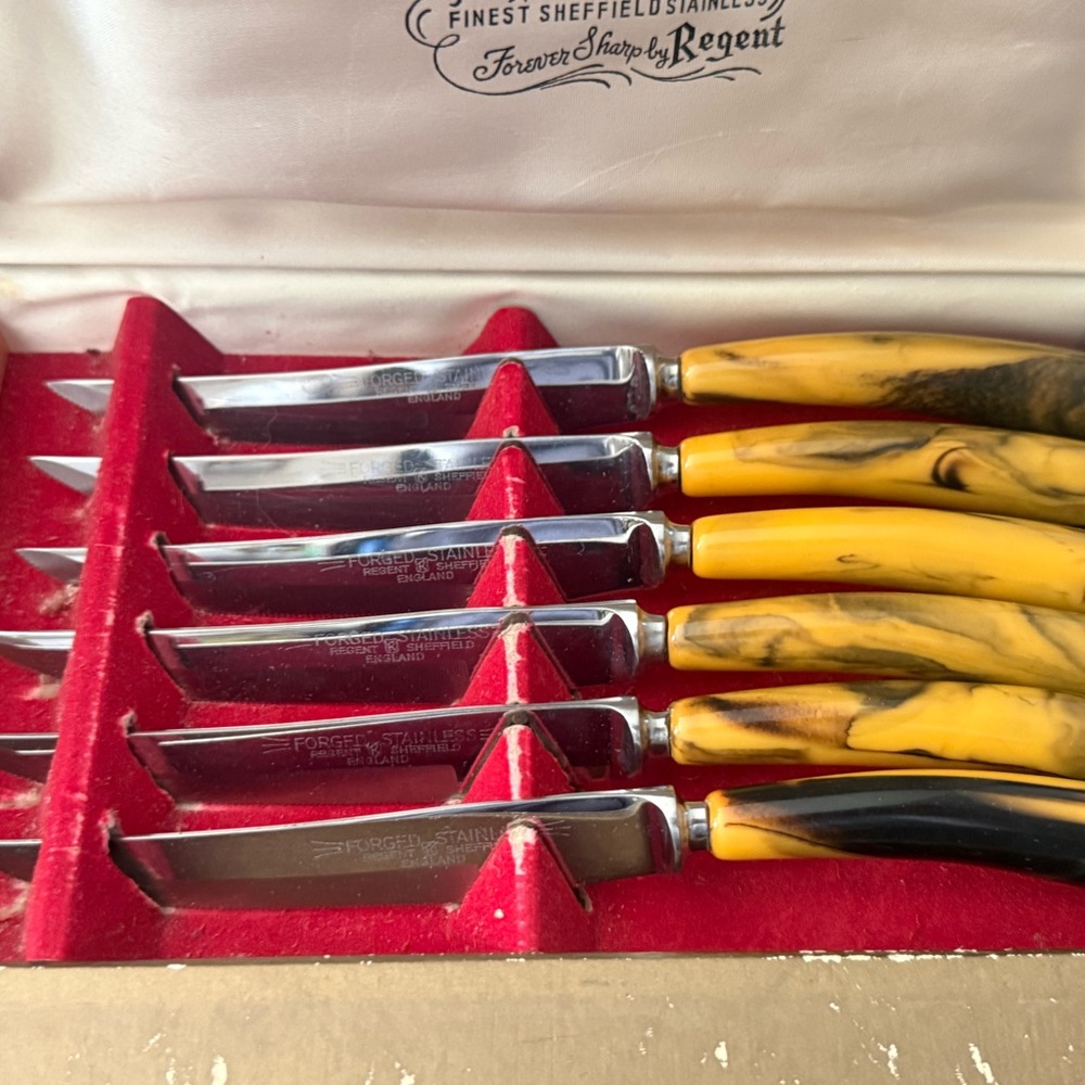 VTG Sheffield Cutlery Peeredge Forever Sharp Knives 6 Regent Set Box Stainless